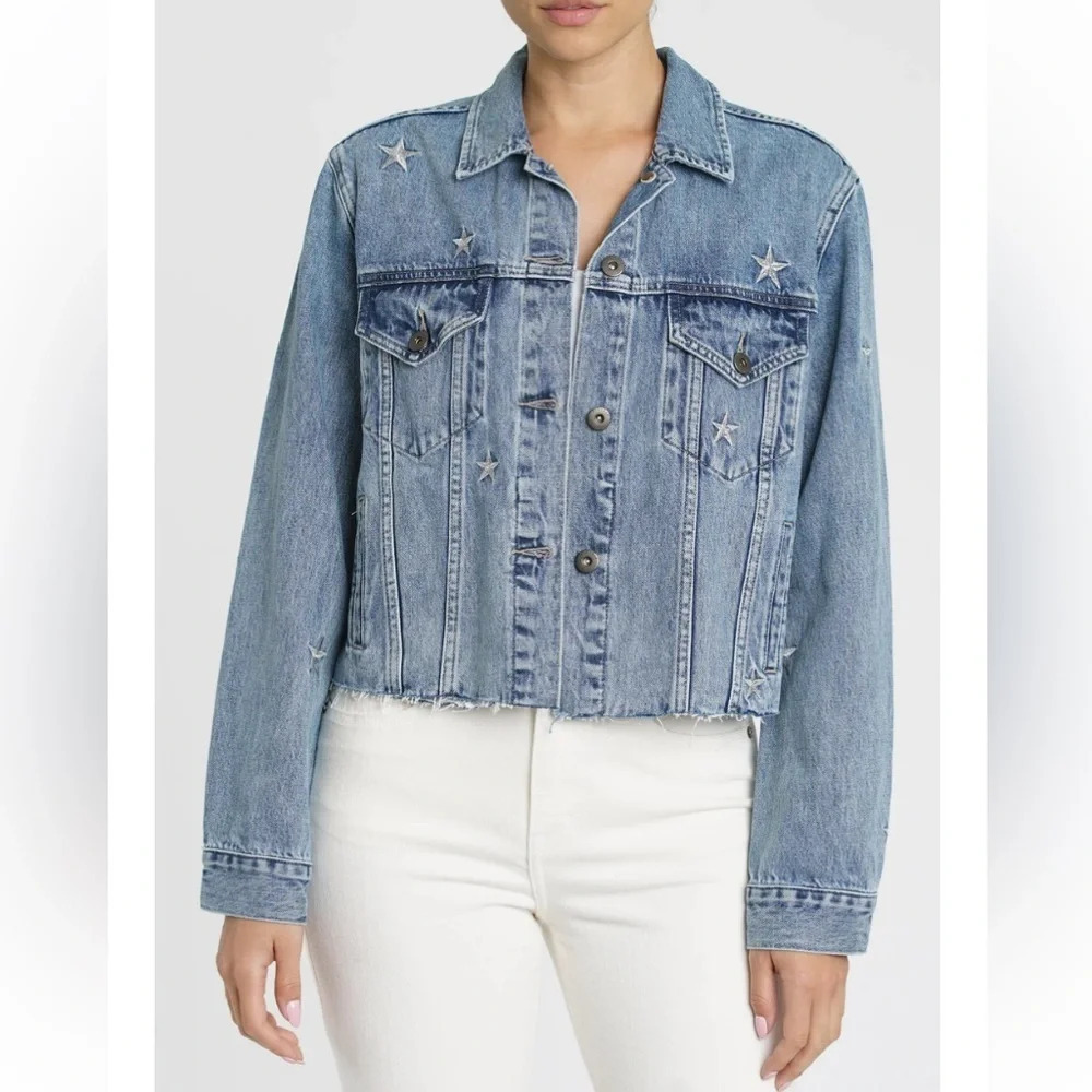 pistola Light Blue Star Embellished Denim Jacket